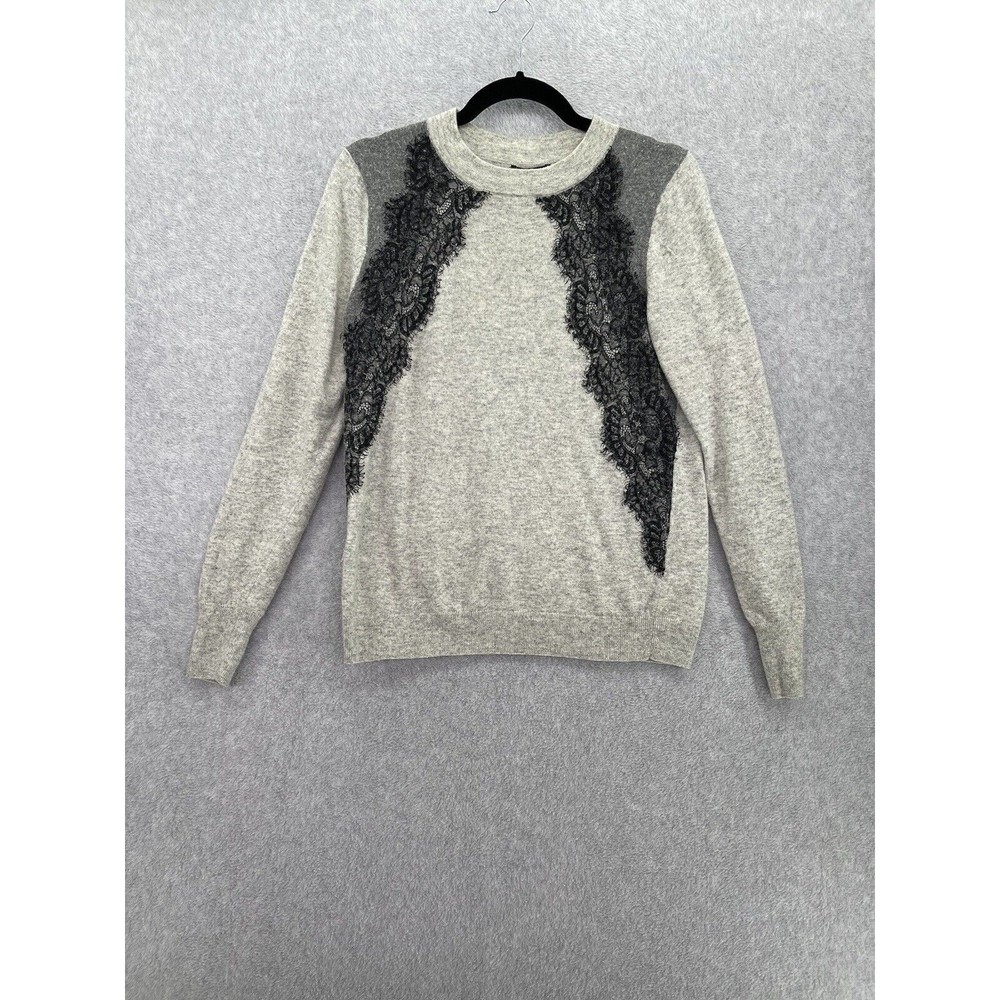 J.Crew Women's Pullover Sweater Crewneck Lace Overlay Size Medium Wool Blend
